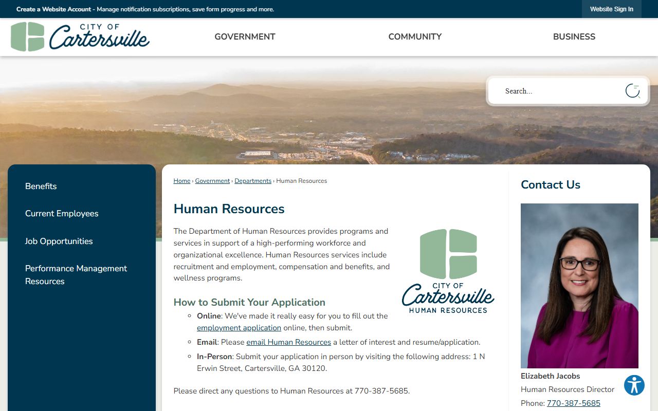 Cartersville Police Department website for Cartersville bench warrants