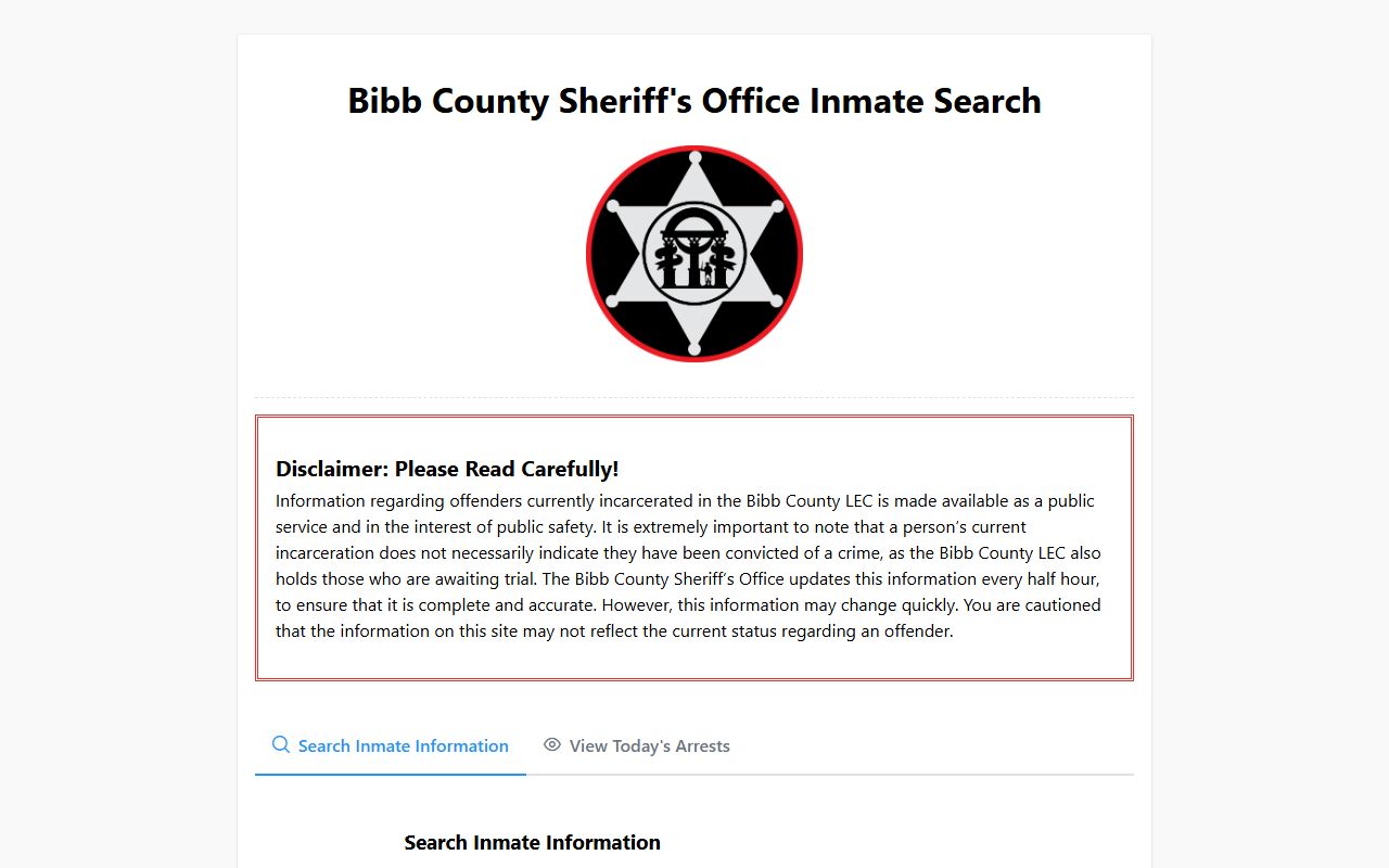 Bibb County Sheriff inmate search tool for bench warrant arrests