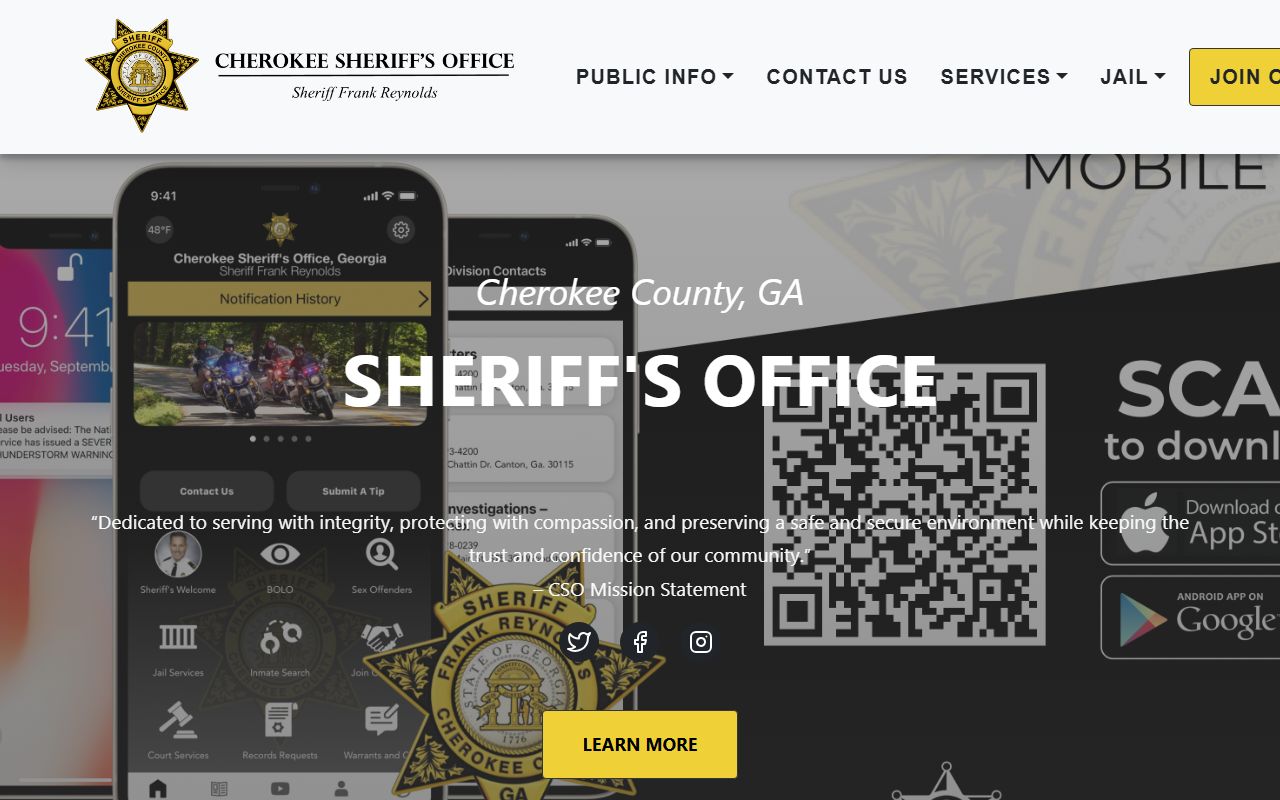 Cherokee County Sheriff homepage for bench warrant searches