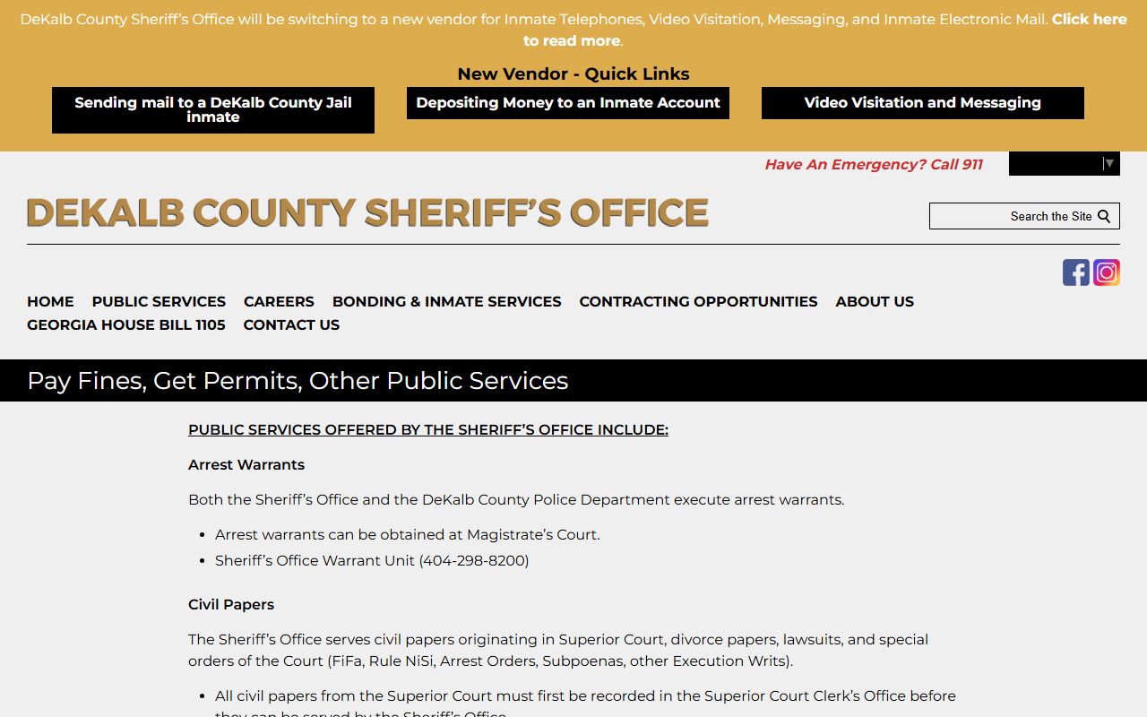 DeKalb County Sheriff public services bench warrants