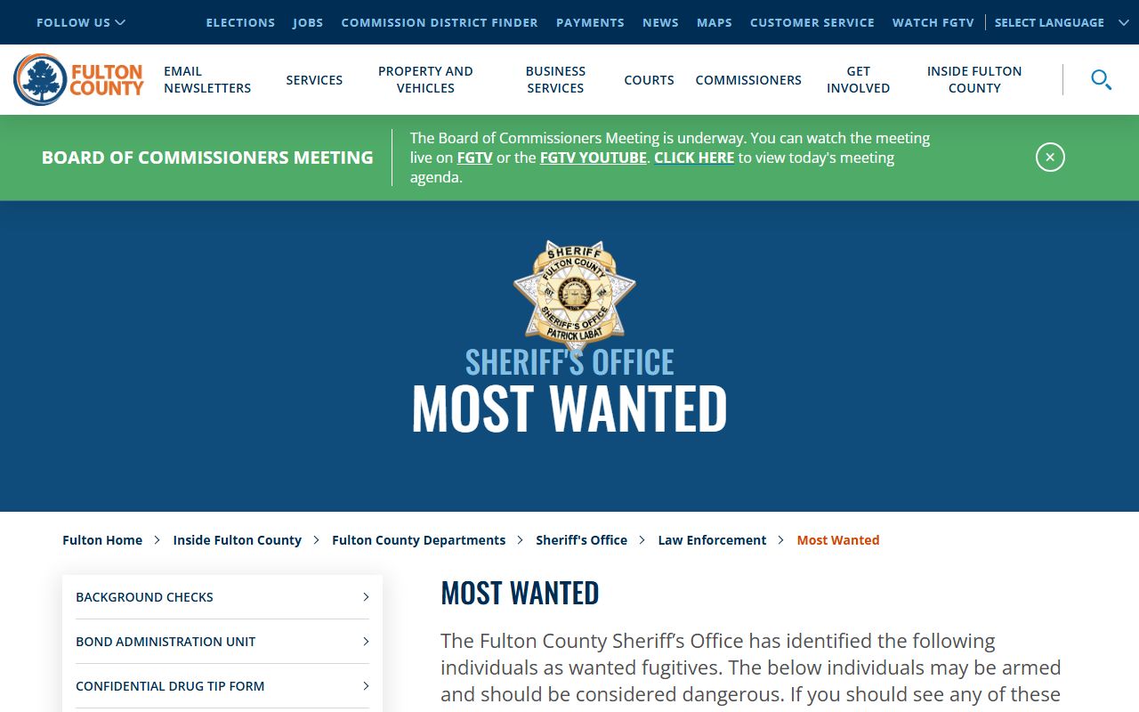 Fulton County most wanted fugitives bench warrants