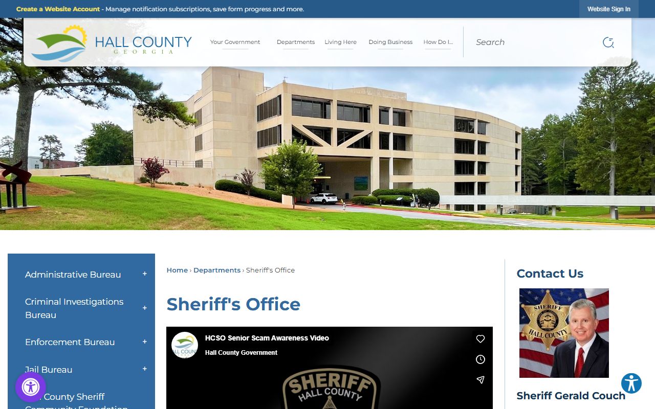 Hall County Sheriff Office website page for bench warrant information