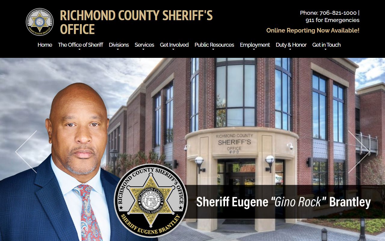 Richmond County Sheriff Office homepage for bench warrant information