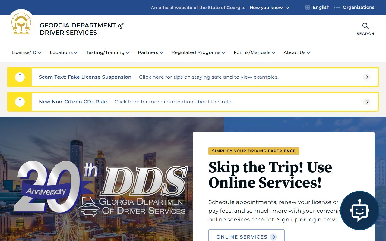 Georgia DDS license suspension page for bench warrant failure to appear